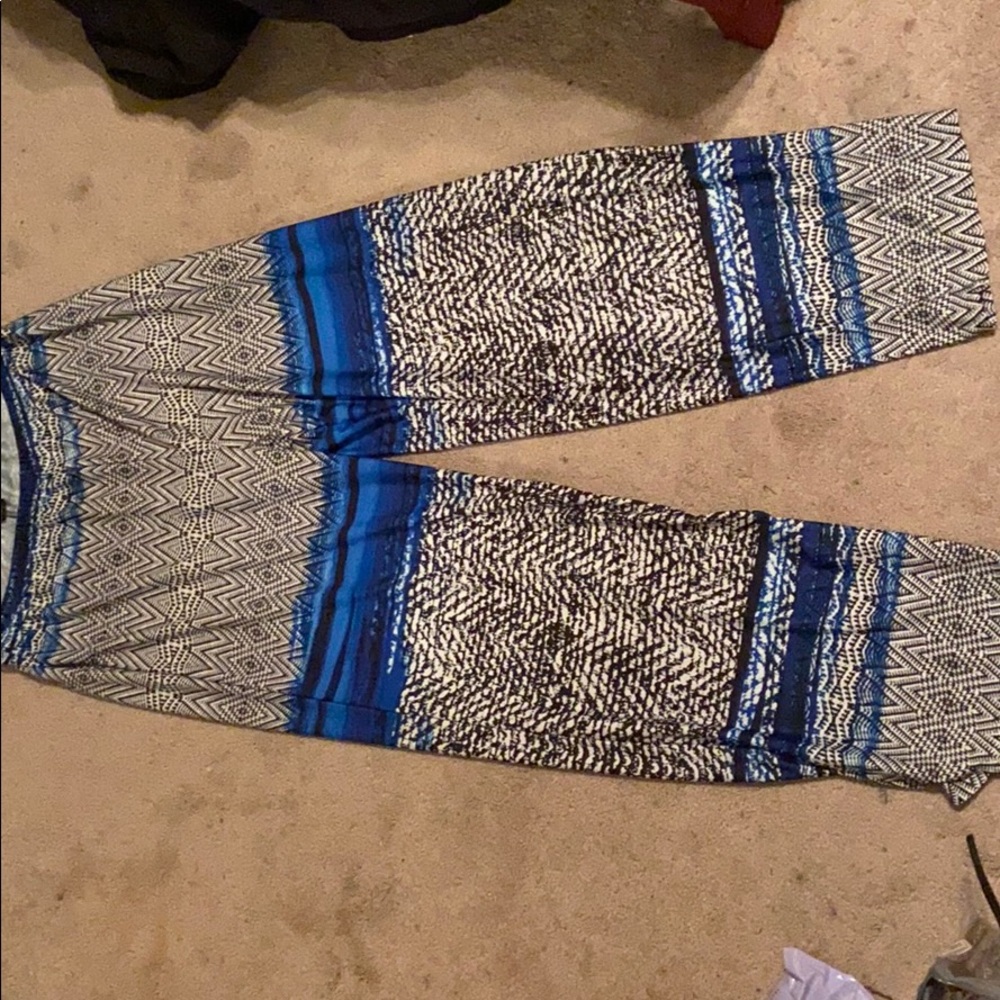 Blue and black flowy pants